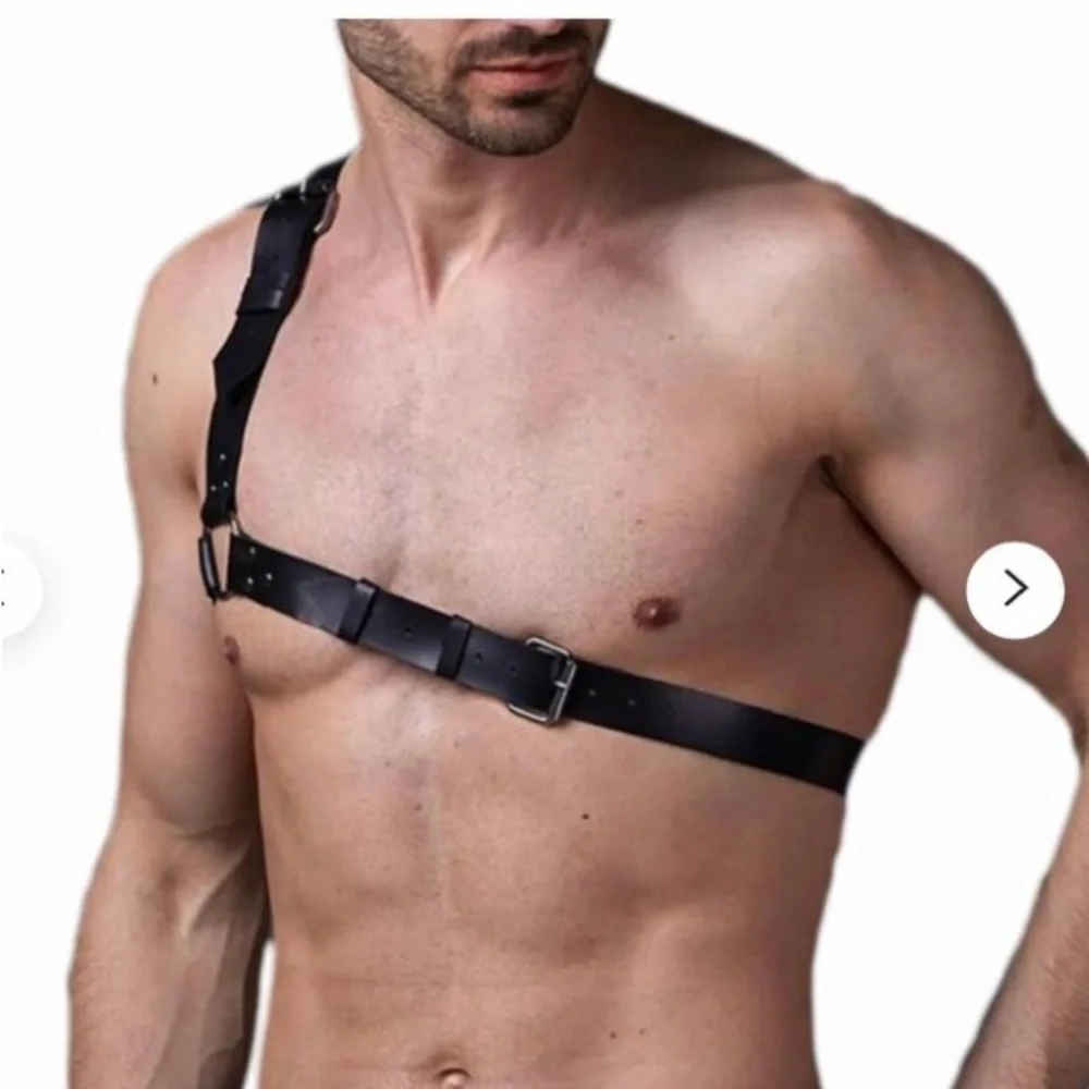 Y-Harness Fetish Mens Leather Harness, Adjustable Body Chest Harness - Picture 3 of 7